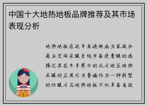 中国十大地热地板品牌推荐及其市场表现分析